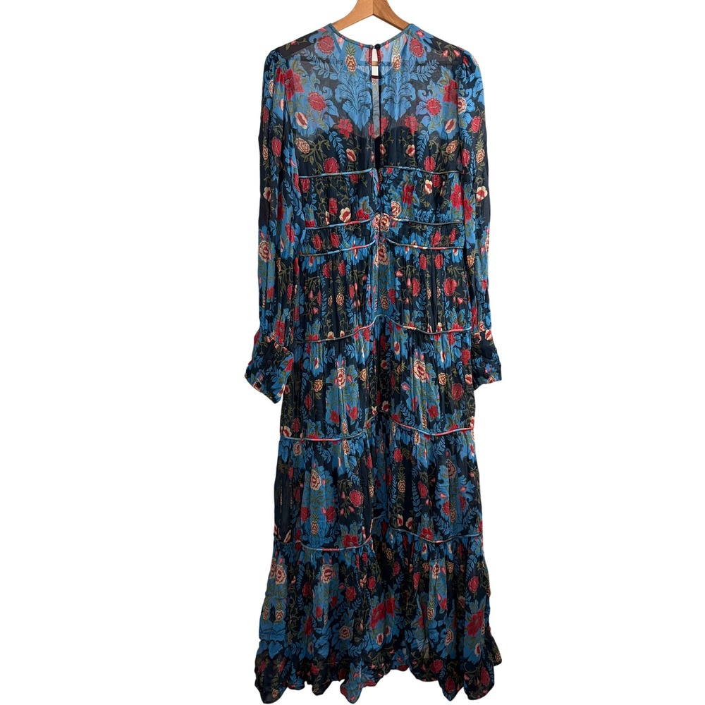 Farm Rio Arabesque Floral Gown Maxi Dress Long Sleeve XL Boho Wedding - Picture 4 of 8